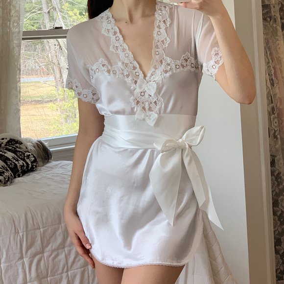 Dior Other - Vintage Dior Sheer White Satin Mini Slip Dress